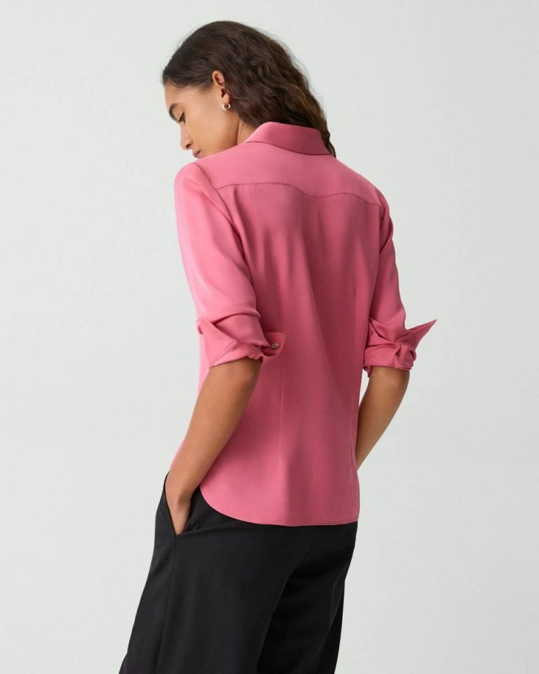 Tops Women Theory Fitted Shirt In Silk Georgette Bright Pink - 3