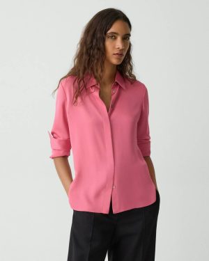Tops Women Theory Fitted Shirt In Silk Georgette Bright Pink - 1