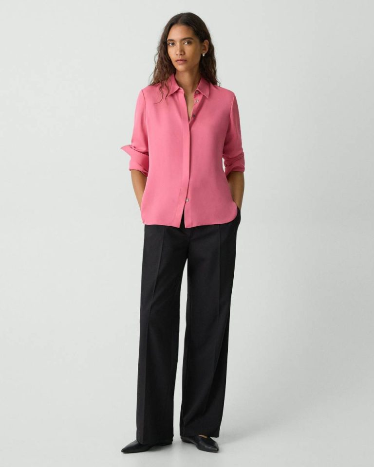 Tops Women Theory Fitted Shirt In Silk Georgette Bright Pink - 5