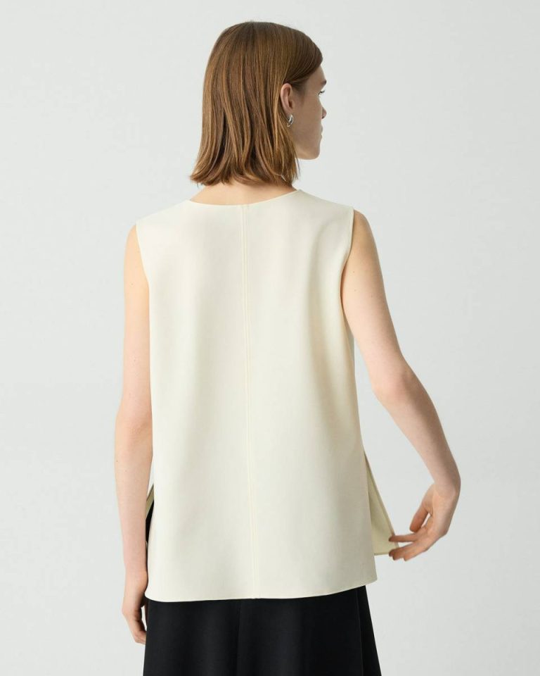 Tops Women Theory V-Neck Blouse In Admiral Crepe Rice - 3