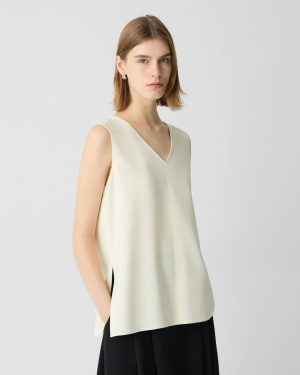 Tops Women Theory V-Neck Blouse In Admiral Crepe Rice - 1