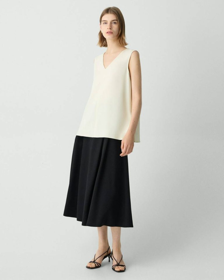 Tops Women Theory V-Neck Blouse In Admiral Crepe Rice - 5