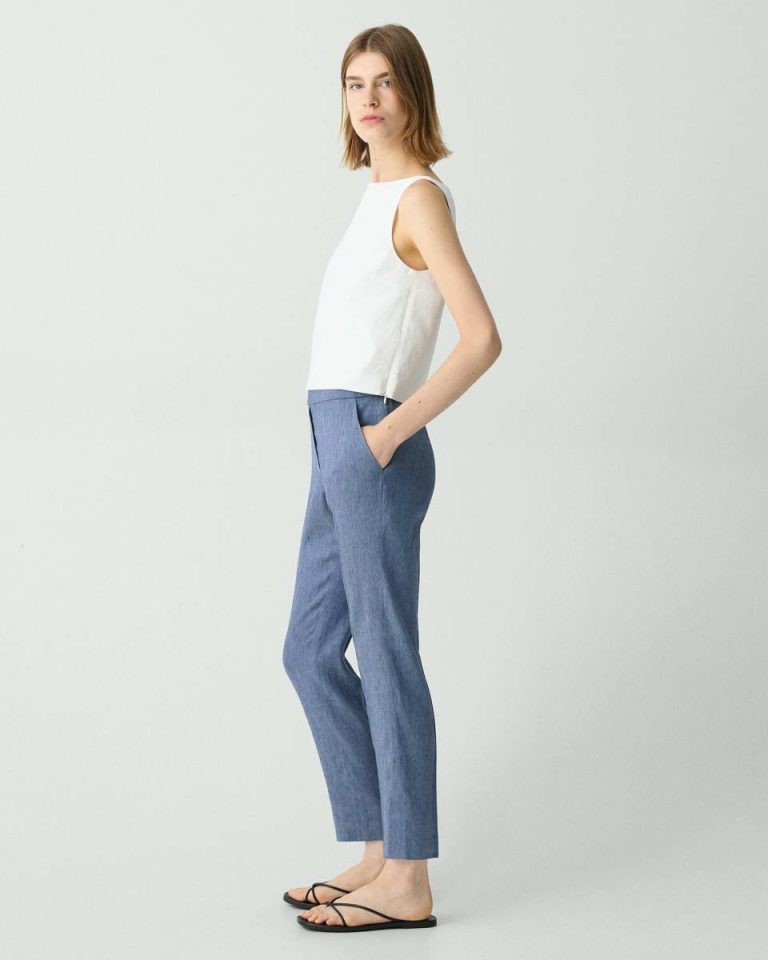 Treeca Pull-On Pant In Fluid Linen Pants Light Denim Women Theory - 2
