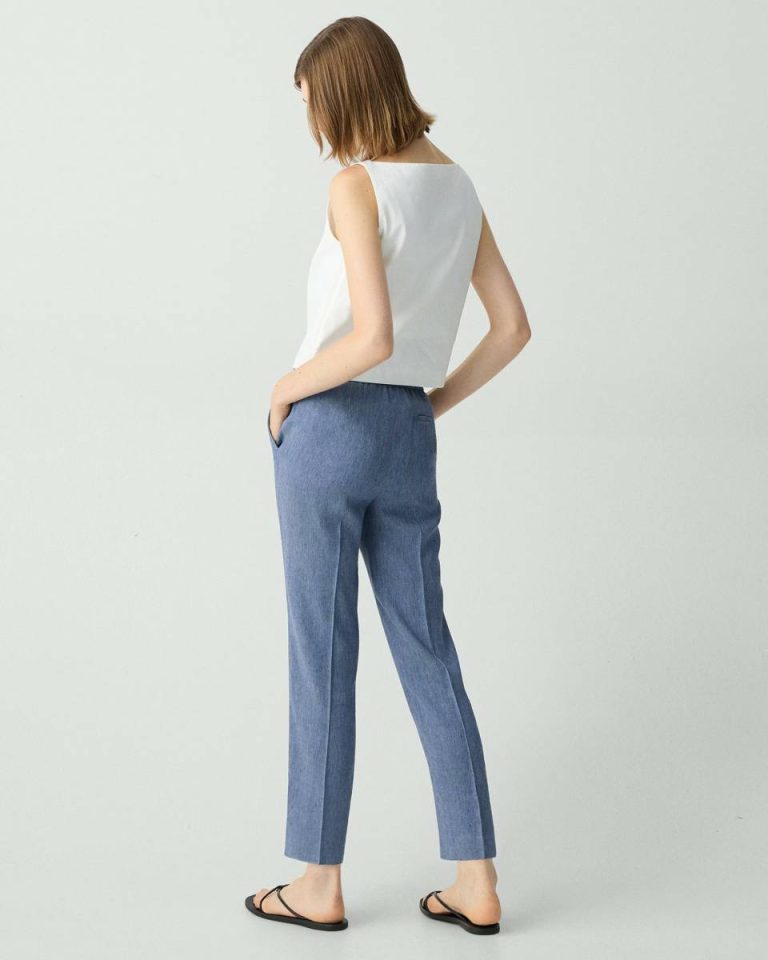 Treeca Pull-On Pant In Fluid Linen Pants Light Denim Women Theory - 3