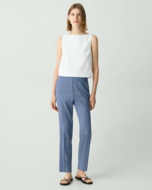 Treeca Pull-On Pant In Fluid Linen Pants Light Denim Women Theory - 1