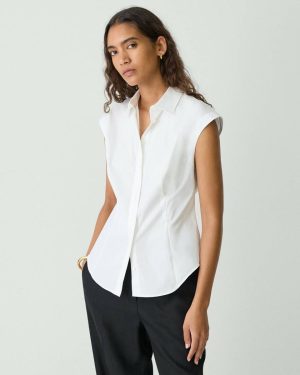 White Cinched Cap Sleeve Shirt In Good Cotton Tops Women Theory - 1