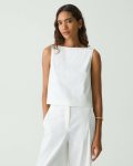 White Sleeveless Boatneck Top In Good Linen Women Tops Theory - 1