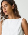White Sleeveless Boatneck Top In Good Linen Women Tops Theory - 4