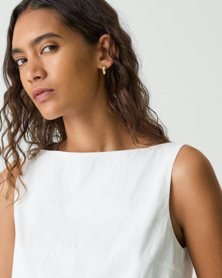 White Sleeveless Boatneck Top In Good Linen Women Tops Theory - 4
