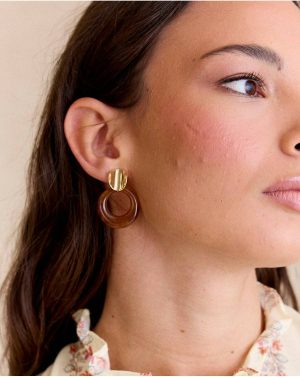 Women Arles Tortoiseshell Hoop Earring Camel Jewelry Polín Et Moi - 1