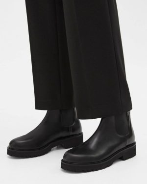 Women Black Lug Chelsea Booties In Leather Theory Shoes - 1