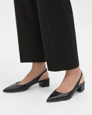 Women Black Slingback Pump In Leather Theory Shoes - 1
