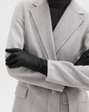 Women Black Tech Gloves In Leather Hats, Gloves + Scarves Theory - 1