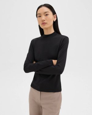 Women Black Theory Tiny Mock Neck Tee In Organic Cotton T-Shirts + Tank Tops - 1