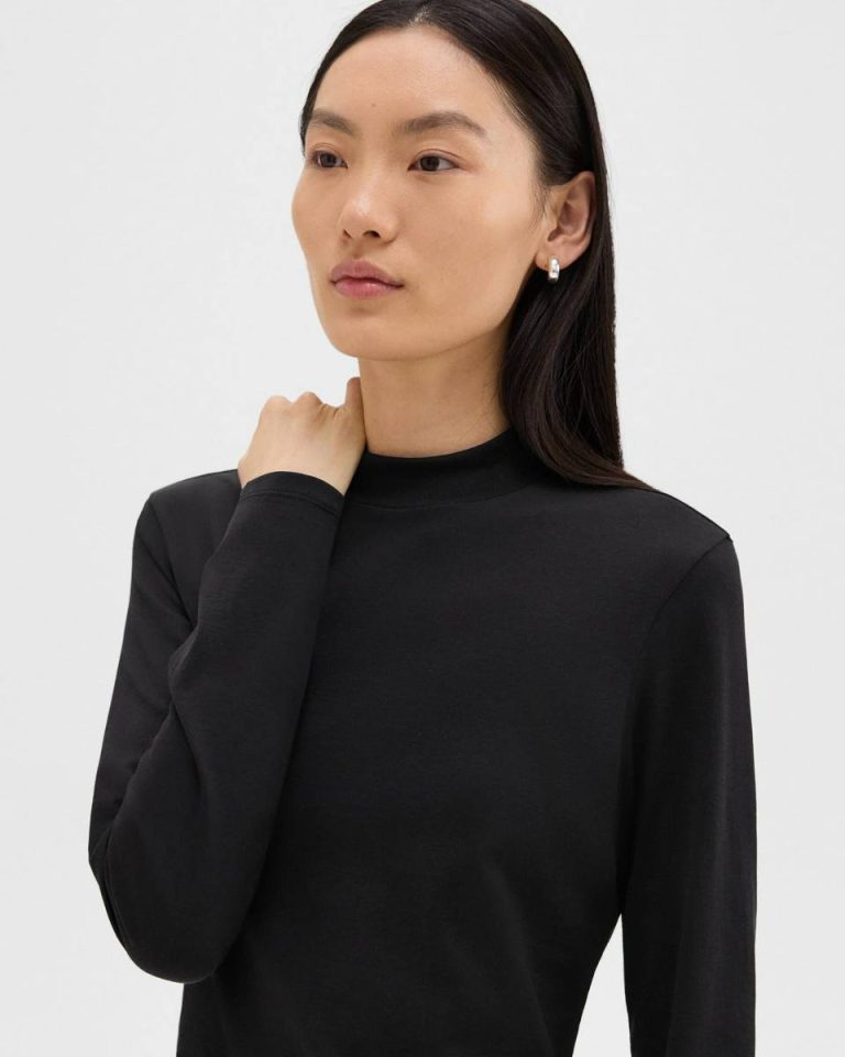 Women Black Theory Tiny Mock Neck Tee In Organic Cotton T-Shirts + Tank Tops - 4