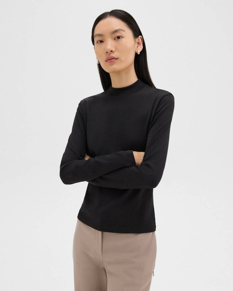 Women Black Theory Tiny Mock Neck Tee In Organic Cotton T-Shirts + Tank Tops - 1