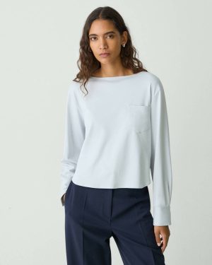 Women Boatneck Top In Cotton Jersey T-Shirts + Tank Tops Theory Pearl Blue - 1