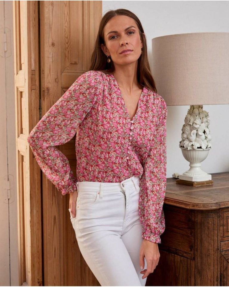 Women Bottia Chiffon Blouse Polín Et Moi Raspberry Blouses And Shirts - 2