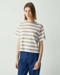 Women Boxy Crewneck Tee In Striped Cotton Taupe Multi Theory T-Shirts + Tank Tops - 1