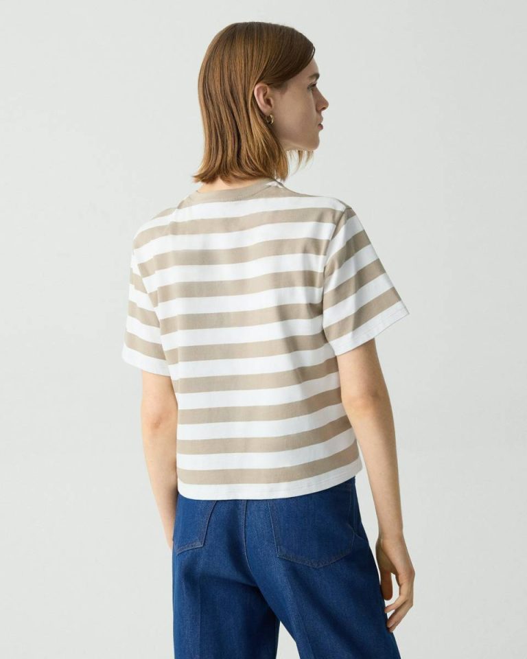 Women Boxy Crewneck Tee In Striped Cotton Taupe Multi Theory T-Shirts + Tank Tops - 3
