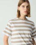Women Boxy Crewneck Tee In Striped Cotton Taupe Multi Theory T-Shirts + Tank Tops - 4