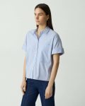 Women Cuffed Shirt In Striped Cotton-Blend Blue Multi Tops Theory - 2