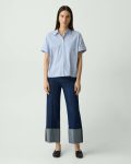 Women Cuffed Shirt In Striped Cotton-Blend Blue Multi Tops Theory - 5
