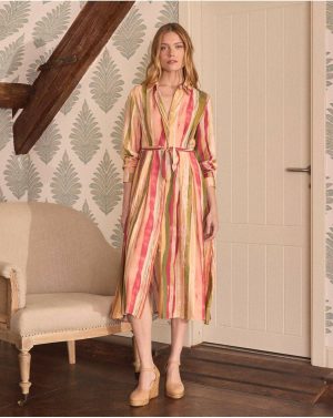 Women Dresses And Jumpsuits Naelia Striped Dress Mid Lenght Beige Polín Et Moi - 1