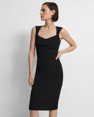 Women Dresses Sleeveless Sheath Dress In Crepe Jersey Theory Black - 1