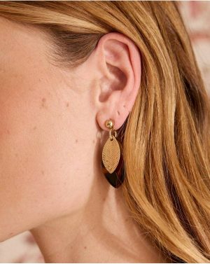 Women Gold Polín Et Moi Jewelry Tortoiseshell Leaf Earring Nerola - 1
