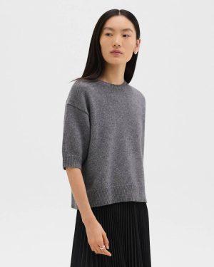 Women Light Charcoal Sweaters + Cardigans Cropped Tee In Cashmere Theory - 1