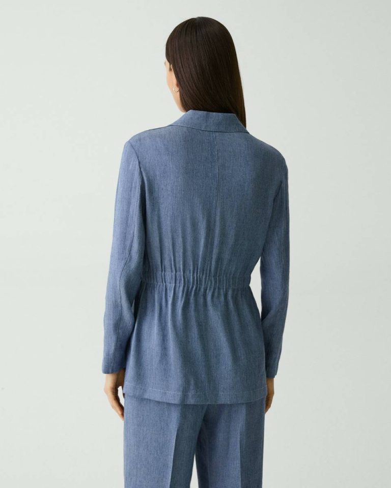 Women Light Denim Cinched Jacket In Fluid Linen Theory Blazers + Jackets - 3