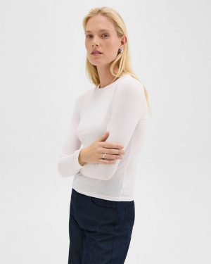 Women Loungewear Theory Tiny Long-Sleeve Tee In Organic Cotton White - 1