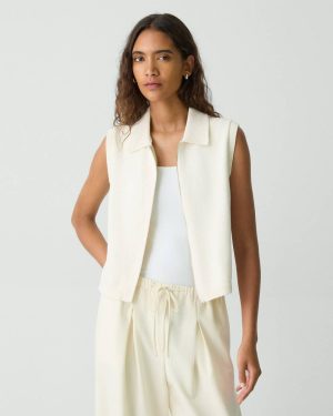 Women Natural Sweaters + Cardigans Theory Zip-Up Vest In Rounded Cotton - 1