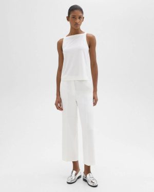 Women Pants Ivory Straight Pull-On Pant In Linen-Viscose Theory - 1