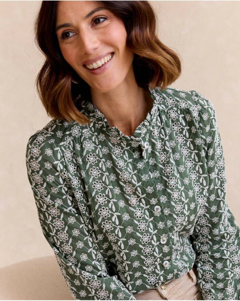 Women Polín Et Moi Green Forest Blouses And Shirts Aurora Ruffle Shirt - 1