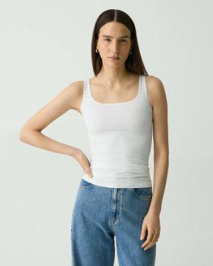 Women Scoop Neck Tank Top In Stretch Nylon Theory White Loungewear - 1