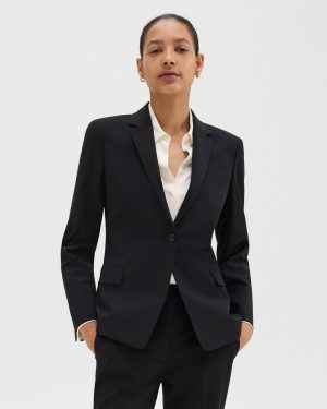 Women Slim Blazer In Good Wool Theory Black Blazers + Jackets - 1