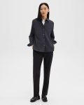 Women Straight Shirt In Good Wool Charcoal Melange Theory Tops - 5