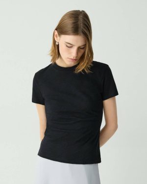 Women T-Shirts + Tank Tops Theory Black Tiny Tee In Organic Slub Cotton - 1