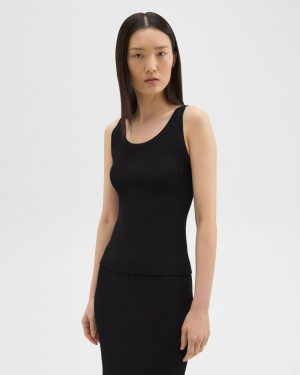 Women Theory Black T-Shirts + Tank Tops Ribbed Tank Top In Crepe Knit - 1