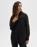 Women Theory Black Tops Boyfriend Shirt In Leopard Lace - 2