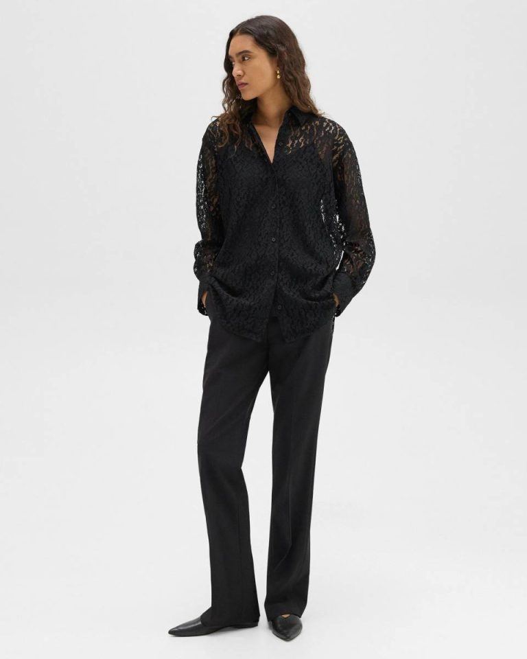 Women Theory Black Tops Boyfriend Shirt In Leopard Lace - 5