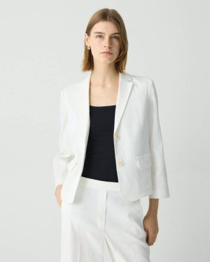 Women Theory Blazers + Jackets White Shrunken Blazer In Good Linen - 1