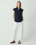Women Theory Cinched Cap Sleeve Shirt In Good Cotton New Navy Tops - 5