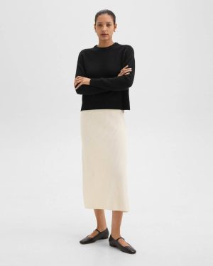 Women Theory Ivory Midi Pull-On Skirt In Felted Wool-Cashmere Skirts - 1