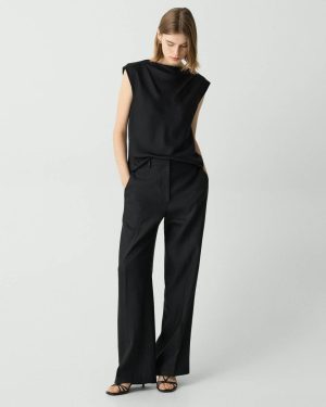 Women Theory Pants Black Straight Pant In Linen-Viscose - 1