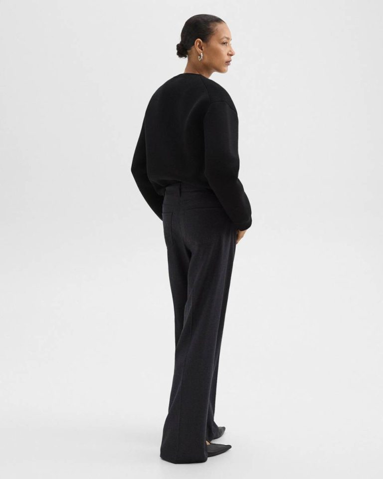 Women Theory Pants Charcoal Melange Straight-Leg 5-Pocket Pant In Stretch Flannel - 3
