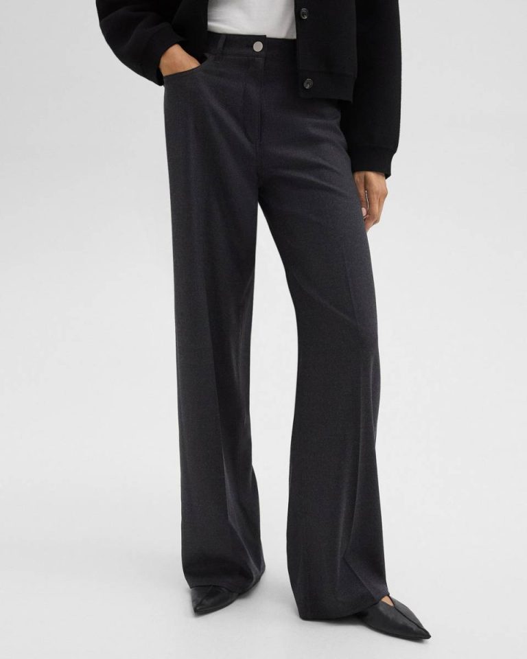 Women Theory Pants Charcoal Melange Straight-Leg 5-Pocket Pant In Stretch Flannel - 4