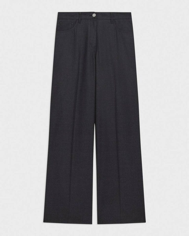Women Theory Pants Charcoal Melange Straight-Leg 5-Pocket Pant In Stretch Flannel - 5